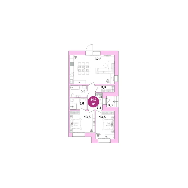 Пәтер жоспары: Т 6.12, 84.2 м²