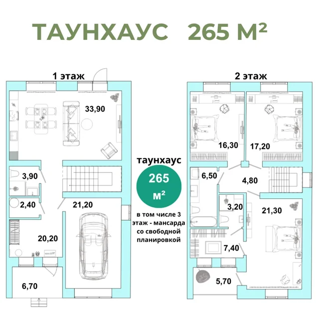 Пәтер жоспары: Т 2.2/проезд Онежский д. 3, 265 м²
